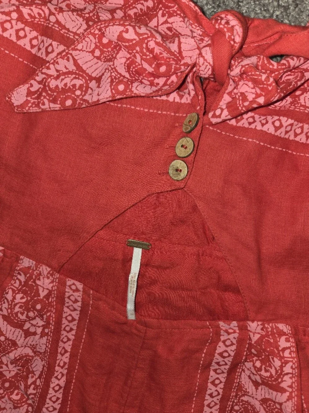 Free People Feel The Sun Red Paisley Jumpsuit Linen Blend / Size 10